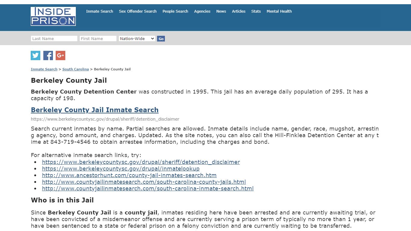 Berkeley County Jail - South Carolina - Inmate Search - Inside Prison